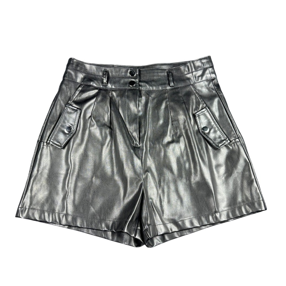 Love Tree Black Faux Leather High Waisted Pleated Shorts Dark Academia NWT S